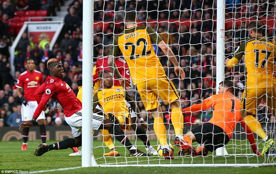 Thủ môn Matthew Ryan (áo cam) đã nhiều lần làm các chân sút của Man United nản lòng sau các pha cứu thua của mình. Ảnh: EMPICS Sport.