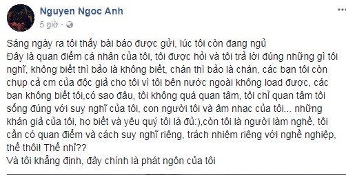 Ca sĩ Ngọc Anh một lần nữa khẳng định phát ngôn của bản thân