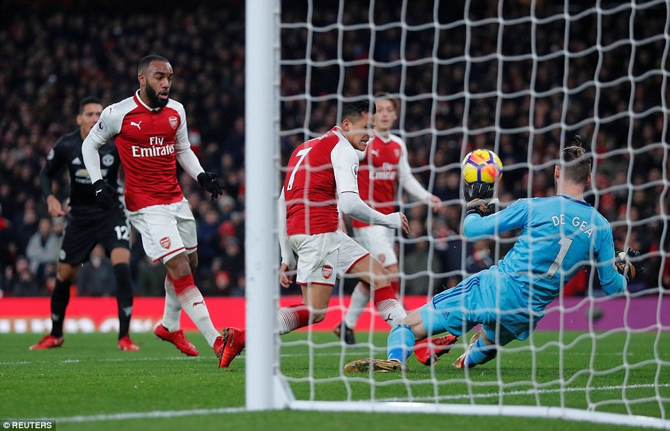 Một pha cản phá của thủ thành De Gea trong trận gặp Arsenal. Ảnh: Getty images.