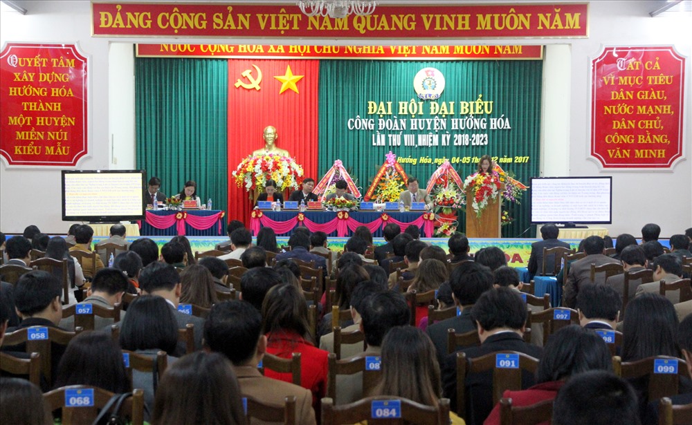 Toàn cảnh Đại hội Công đoàn huyện Hướng Hóa (tỉnh Quảng Trị) lần thứ VIII, nhiệm kỳ 2018-2023. Ảnh: Hưng Thơ.