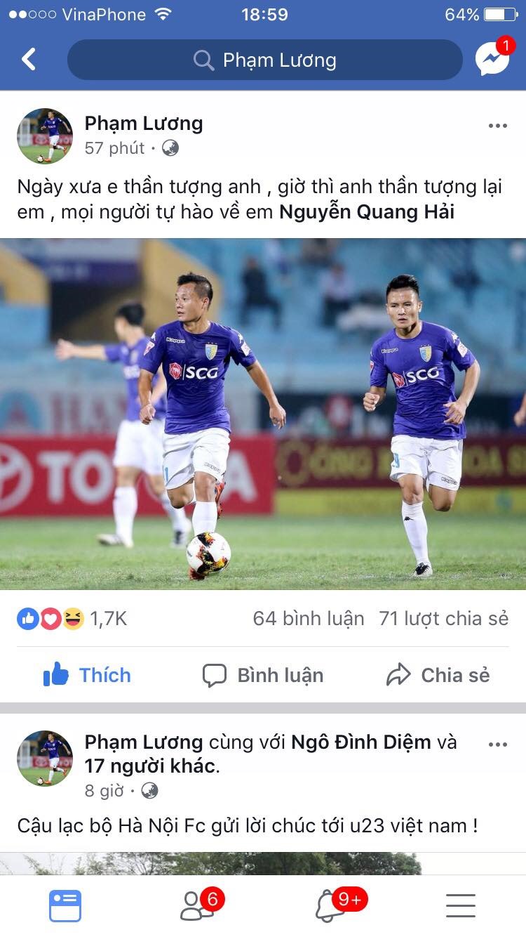 Thành Lương từ thần tượng chuyển sang thần tượng “đàn em” Quang Hải