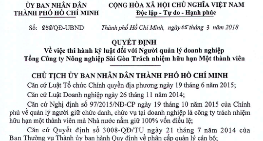 Quyết định kỷ luật tháng 3-2018 đối với ông Lê Tấn Hùng không được UBND TPHCM đồng thuận