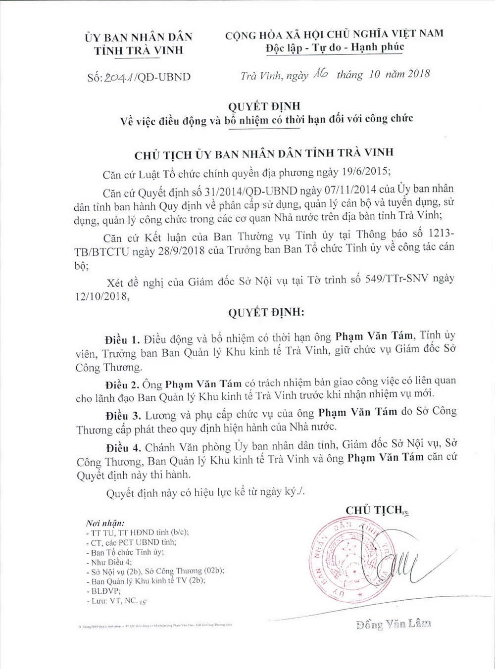 Quyết định điều động ông Tám (ảnh: P.V)