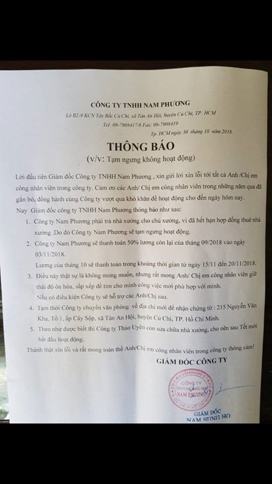 Thông báo mong công nhân... thông cảm!