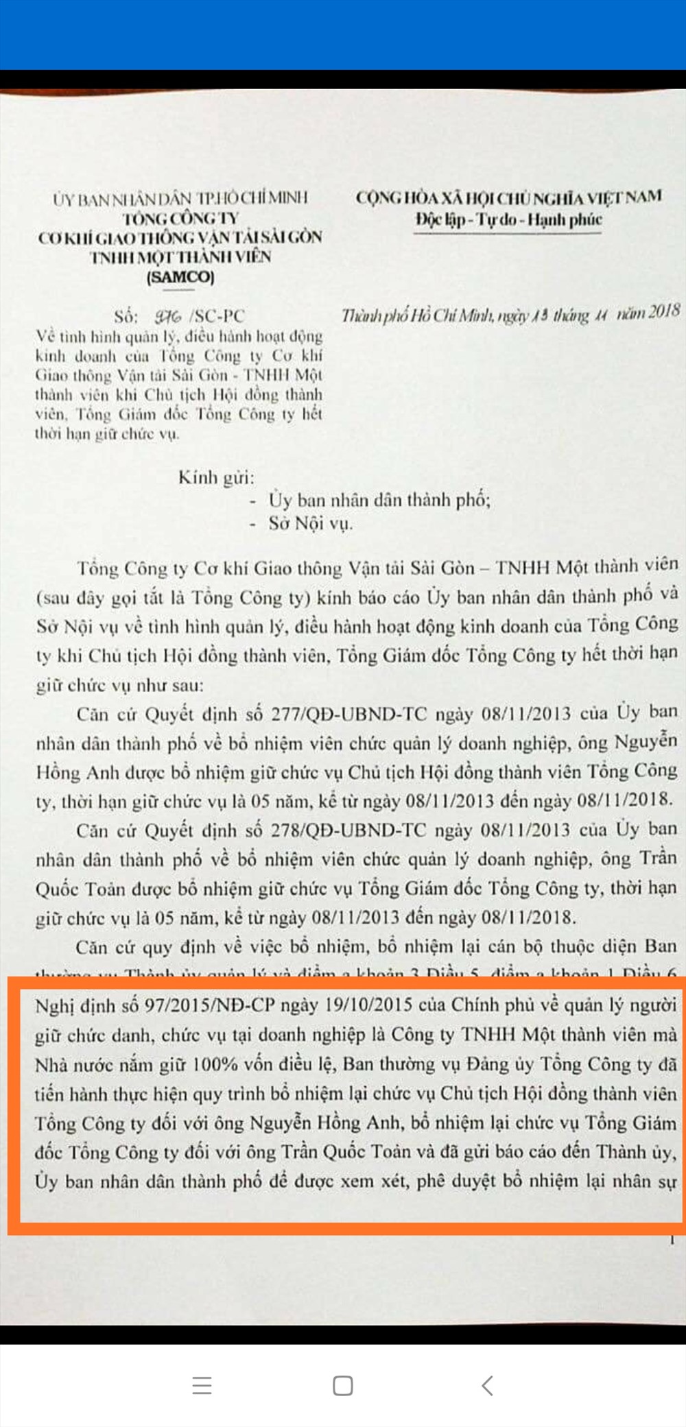 Samco đề xuất thành phố tái bổ nhiệm 2 lãnh đạo đã để xảy ra nhiều sai phạm theo kết luận thanh tra