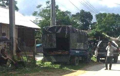 Xe lực lượng kiểm lâm truy bắt đối tượng Cường cùng số gỗ trái phép.