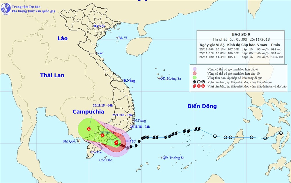 Bản đồ dự báo đường đi của bão - Ảnh: Trung tâm dự báo khí tượng thủy văn trung ương