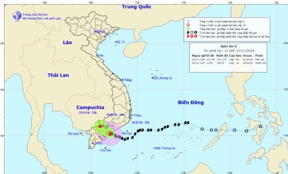 Vị trí và đường đi của bão số 9 Usagi
