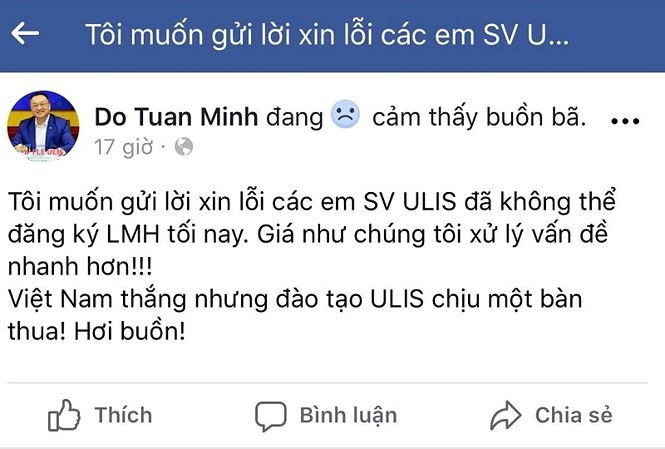 Thầy Đỗ Tuấn Minh đăng đàn xin lỗi sinh viên vì sự cố sập mạng cổng thông tin đăng ký môn học tối 24.11.
