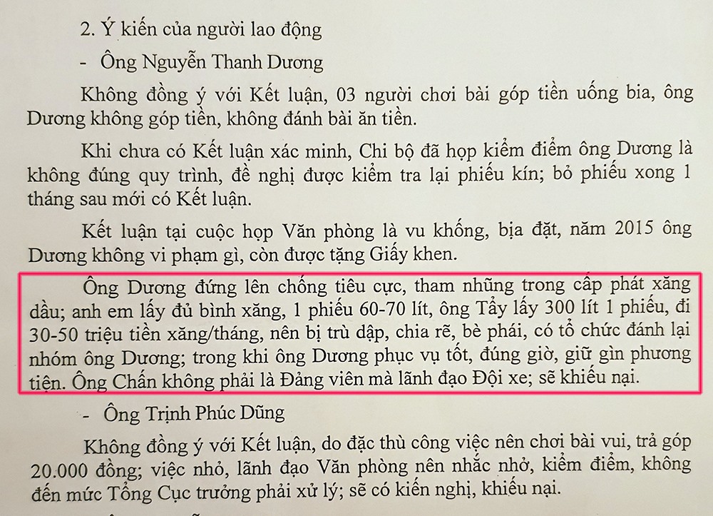 Ý kiến của ông Dương và ông Dũng thể hiện trong biên Biên bản họp hôm 19.10.2018.