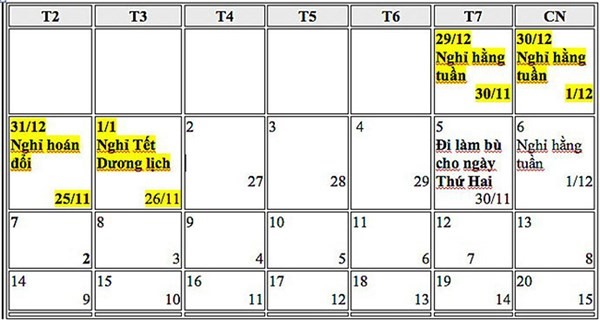 Lịch nghỉ Tết Dương 2019