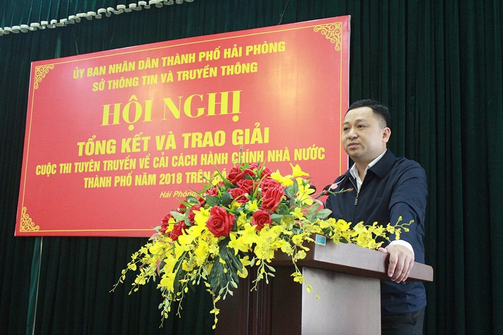 Ông Lương Hải Âu - Giám đốc Sở Thông tin & Truyền thông TP.Hải Phòng phát biểu tại buổi lễ. Ảnh: PV.