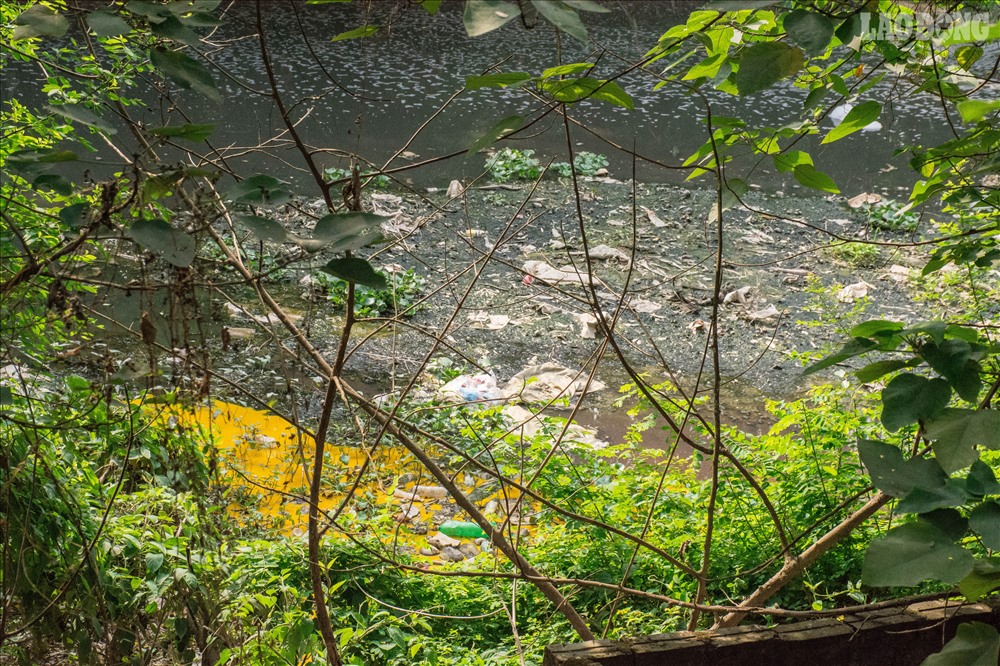 Nước thải chảy ra từ một cơ sở nhuộm vải ven sông Nhuệ.