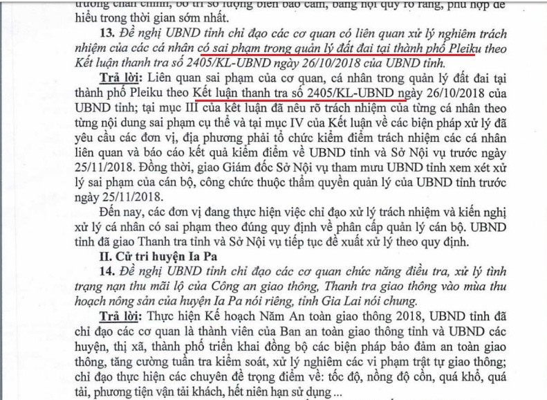 Cử tri Gia Lai đề nghị xử lý nghiêm cán bộ sai phạm trong việc quản lý đất đai tại TP.Pleiku.