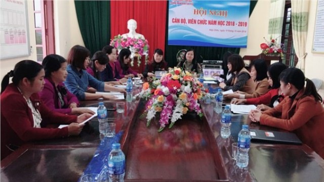 Hội nghị cán bộ, viên chức Trường Mầm non Cửu Yên năm học 2018 - 2019. Ảnh: Trường Trường Mầm non Cửu Yên