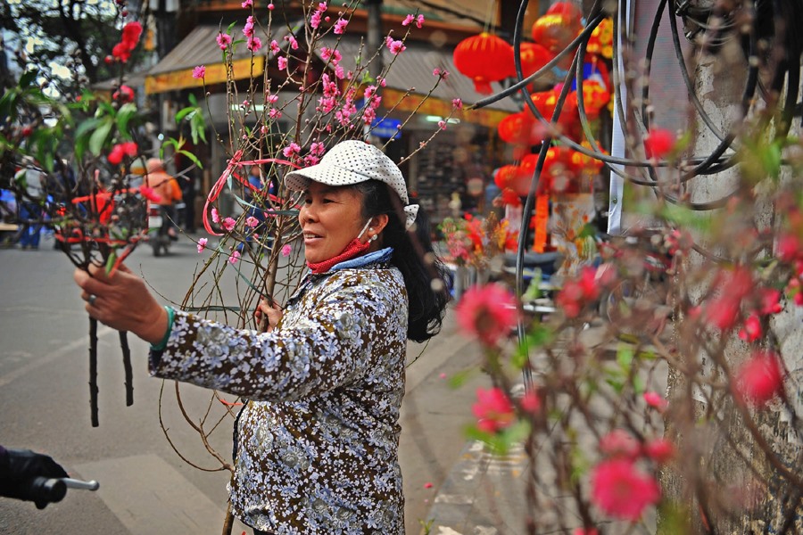 Người bán đào ở quê lên.