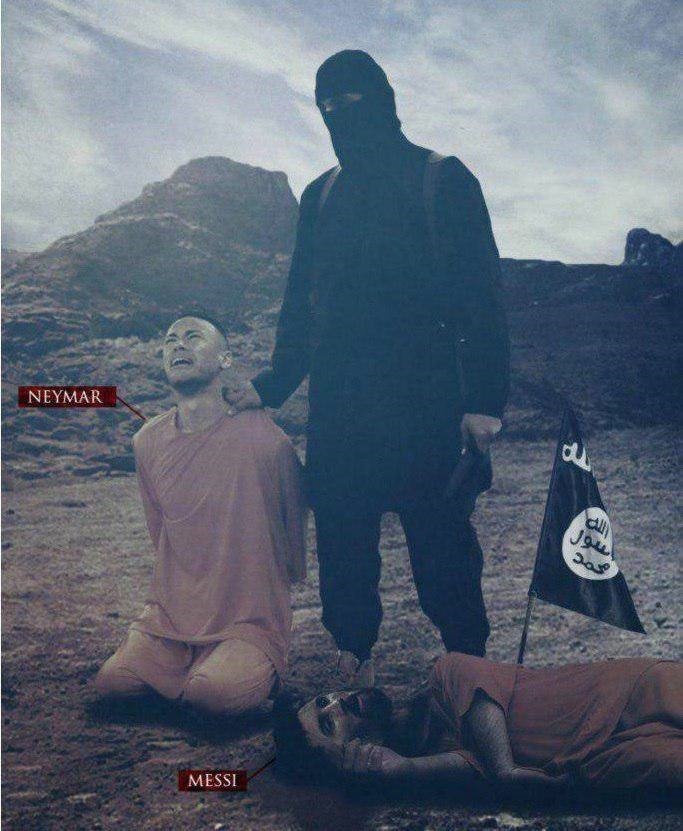 Hình ảnh Neymar và Messi trong tấm ảnh của ISIS. Ảnh: SITE.