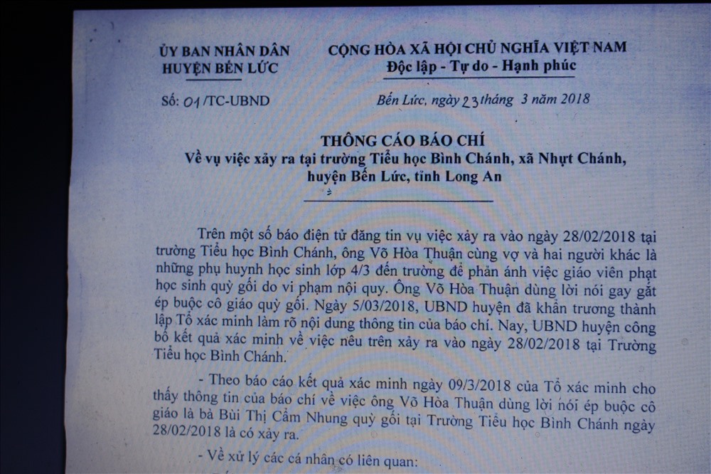 Thông cáo báo chí của UBND huyện Bến Lức.