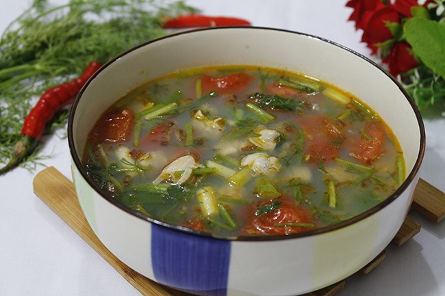 Canh ngao nấu chua. Ảnh: 24h