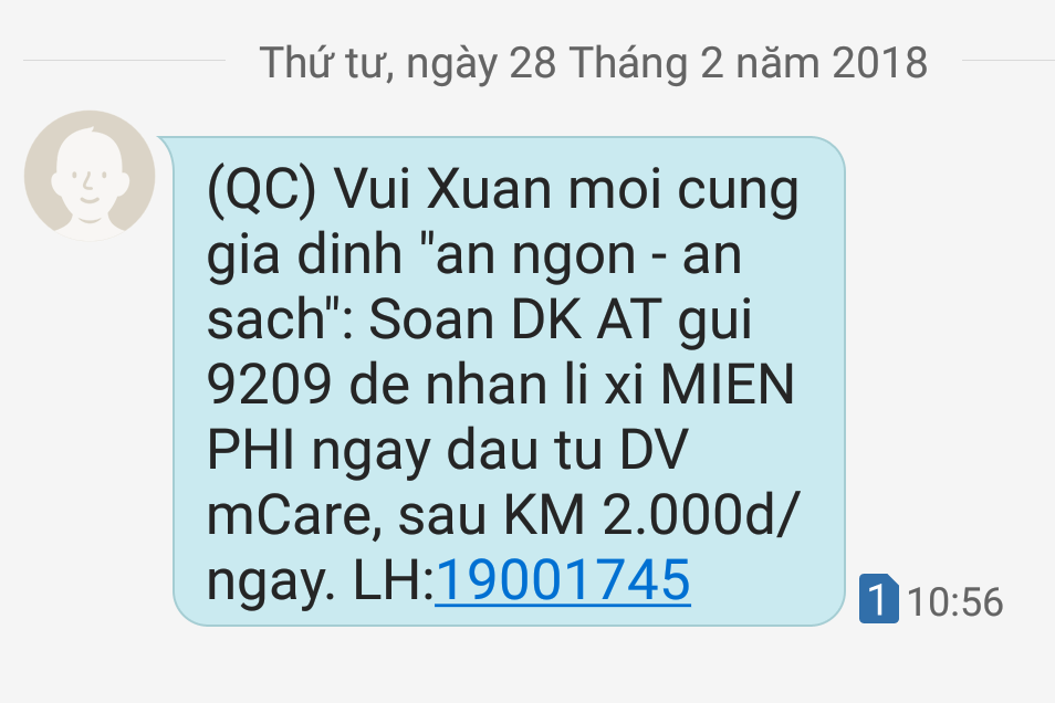 Ảnh chụp màn hình tin nhắn rác. Ảnh: TC
