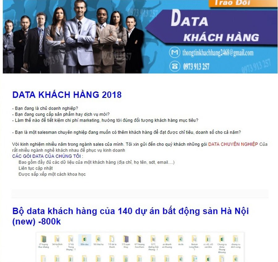 Một trang web công khai mua bán dữ liệu người dùng trên mạng. Ảnh: H.L