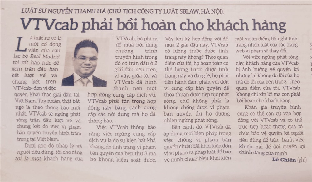 Ý kiến của luật sư về việc VTVcab phải bồi thường cho khách hàng