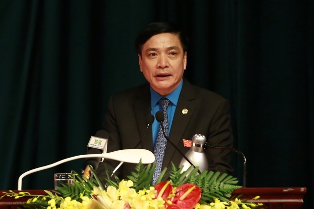 Đồng chí Bùi Văn Cường - Ủy viên TƯ Đảng, Chủ tịch Tổng LĐLĐVN phát biểu chỉ đạo tại Đại hội. Ảnh: Hải Nguyễn