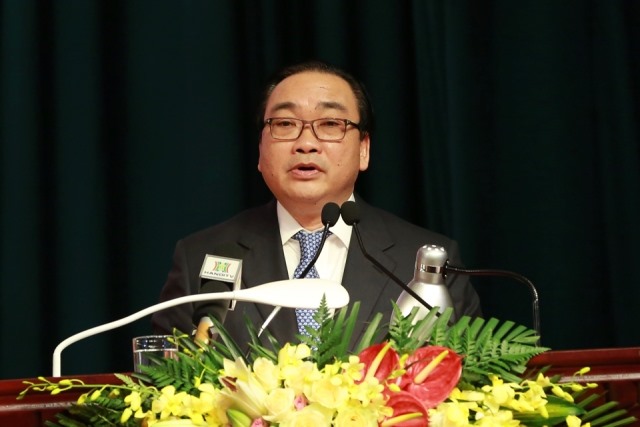 Đồng chí Hoàng Trung Hải - Ủy viên Bộ chính trị, Bí thư Thành ủy Hà Nội phát biểu chỉ đạo tại Đại hội. Ảnh: Hải Nguyễn