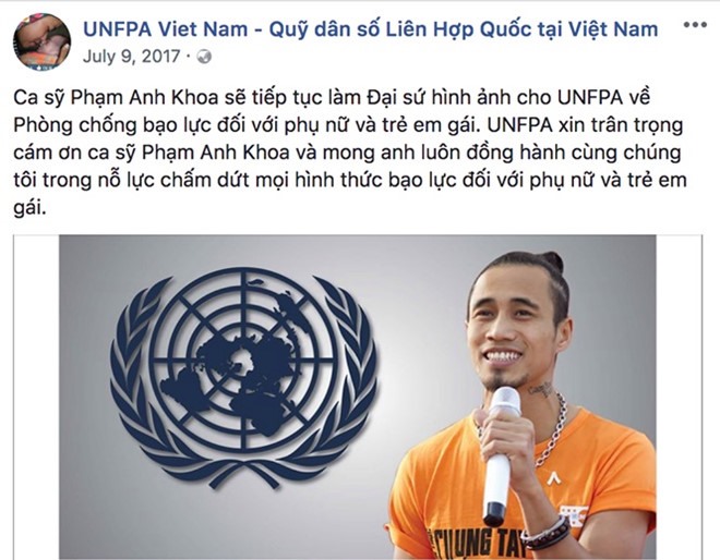 Hình ảnh Phạm Anh Khoa được đăng tải trên Fanpage chính thức của