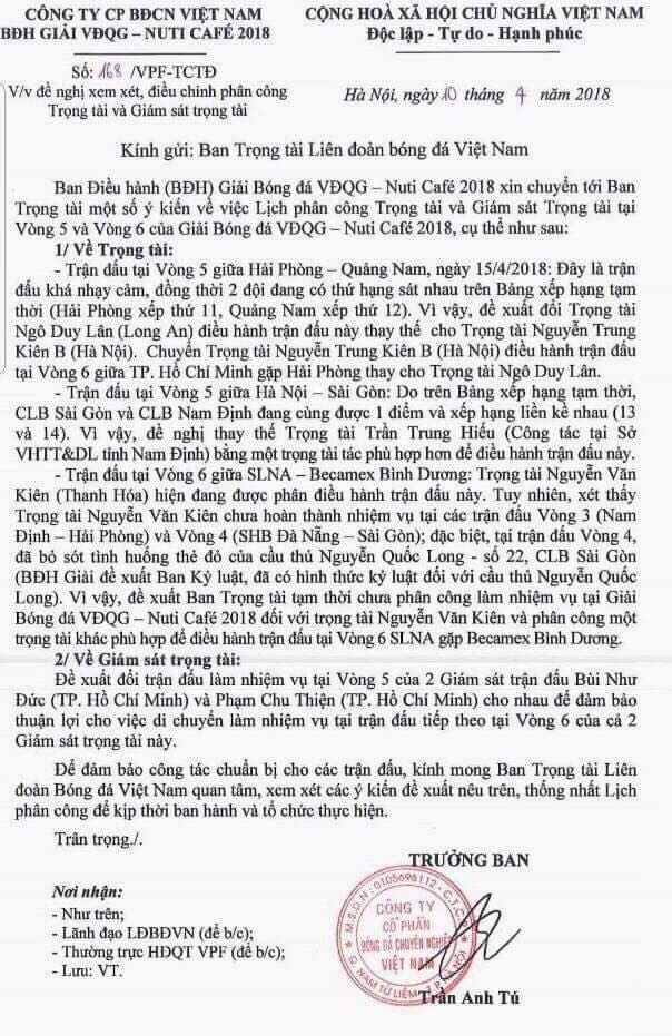 Có hay không việc VPF có can thiệp vào phân công trọng tài, giám sát? - ảnh 2 Có hay không việc VPF có can thiệp vào phân công trọng tài, giám sát? - ảnh 2