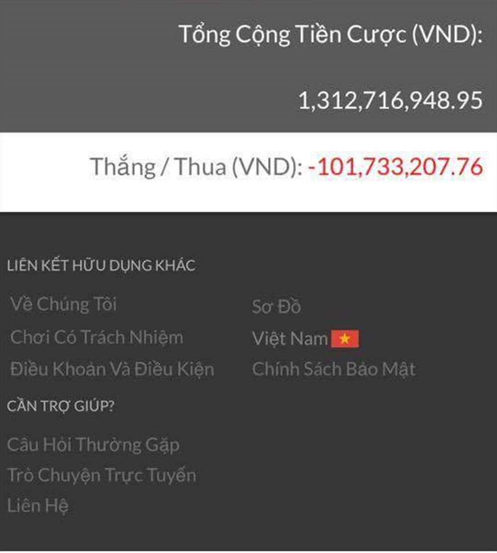Số tiền đặt cược khủng lên tới hơn 1 tỉ đồng của một dân chơi cá độ bóng đá tại Việt Nam.