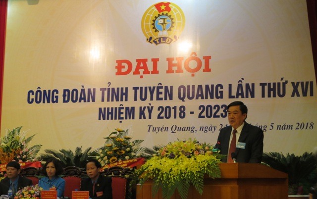 Đồng chí Nguyễn Hồng Thắng - Phó Bí thư Thường trực Tỉnh ủy Tuyên Quang phát biểu chỉ đạo tại Đại hội. Ảnh: Xuân Trường