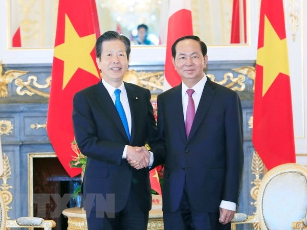 Chủ tịch Nước Trần Đại Quang tiếp Chủ tịch Đảng Công Minh Natsuo Yamaguchi. Ảnh: TTXVN