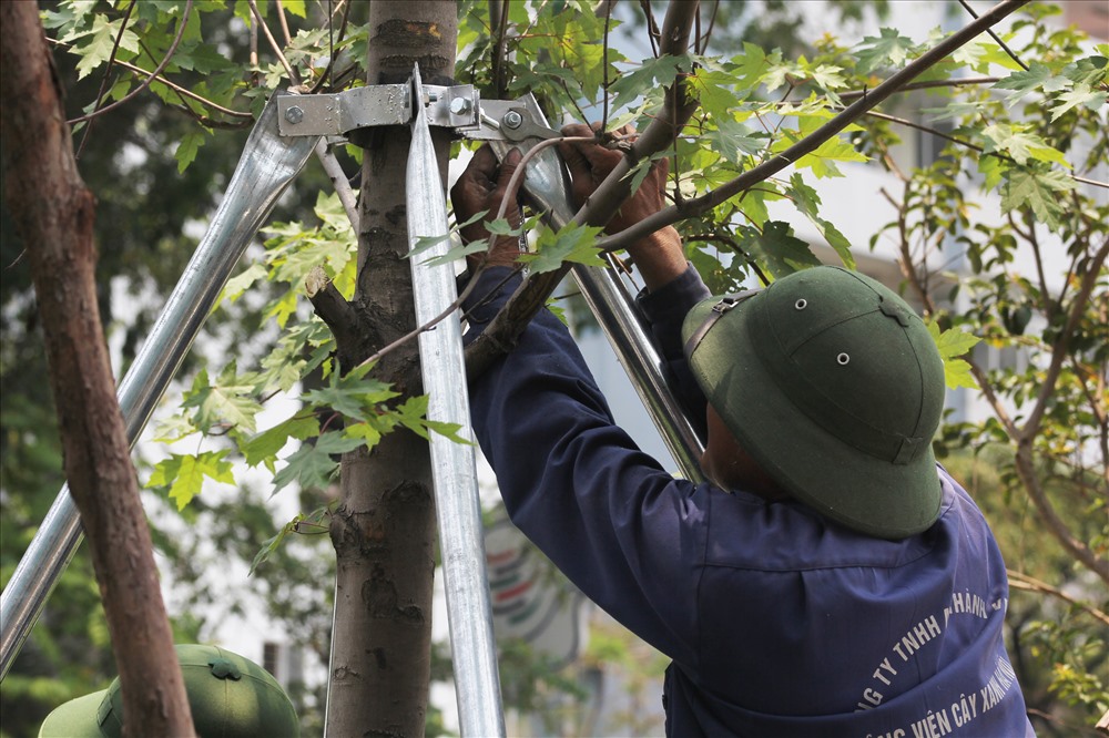Trụ đỡ bằng sắt được sử dụng để thay thế cho các trụ đỡ gỗ được dùng trước đó.
