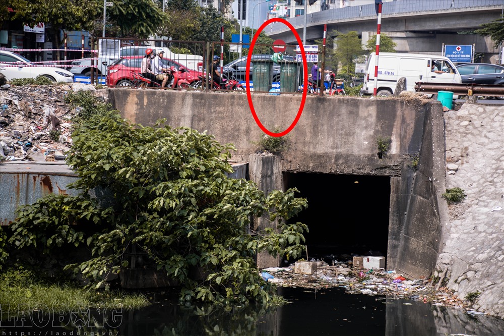Thùng rác bên trên, rác ngập tràn bên dưới.