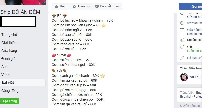 Đa dạng các món ăn đêm. Ảnh từ Facebook.