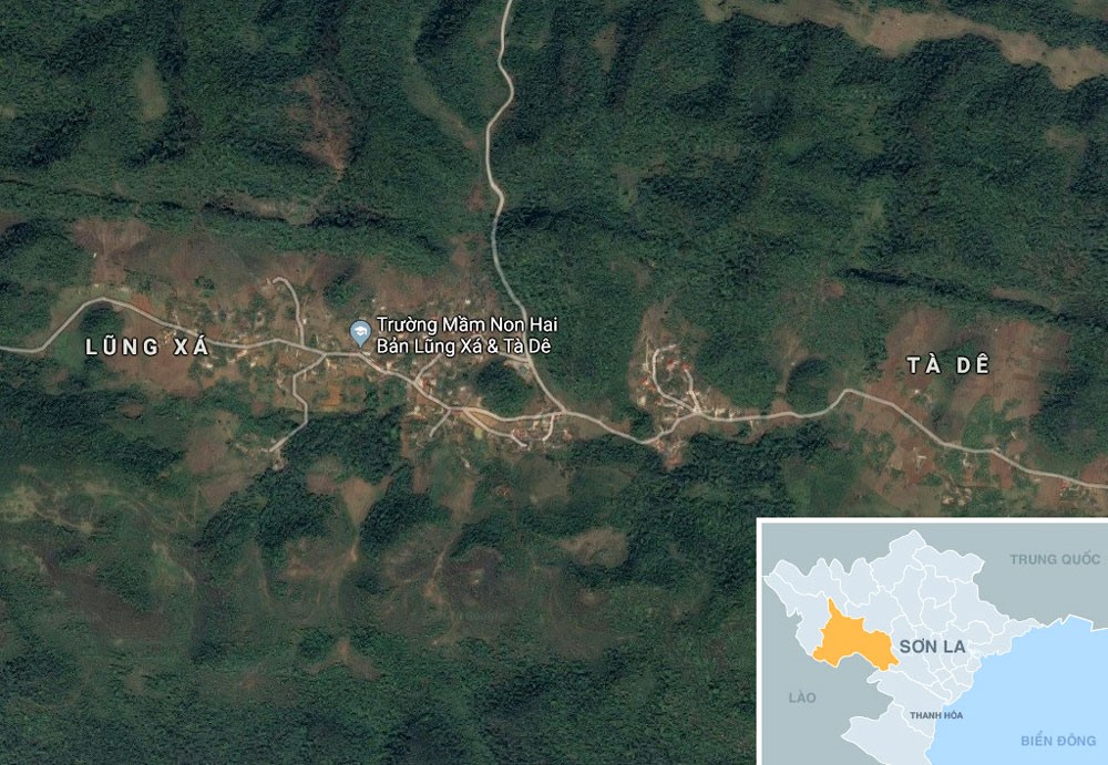 Địa hình hiểm trở quanh bản Tà Dê. Ảnh: Google Maps.