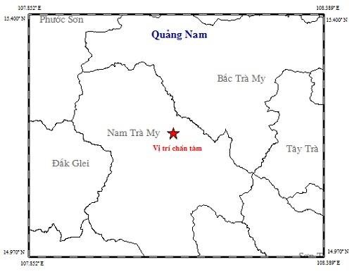 Bản đồ tâm chấn động đất. Ảnh: Viện Vật lý Địa cầu