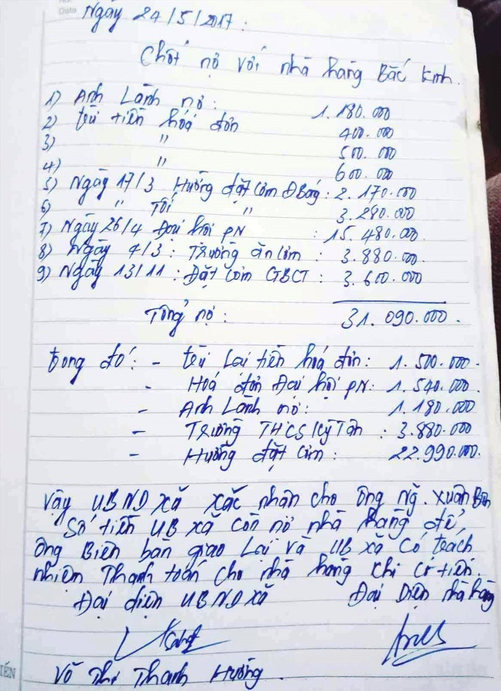 Các cá nhân đã tự bỏ tiền túi trả cho nhà hàng ?