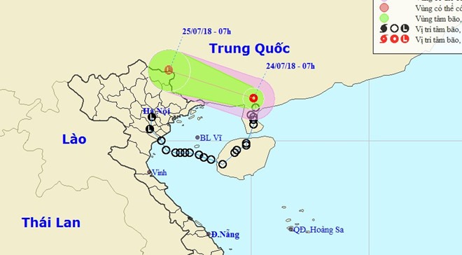 Dự báo đường đi và khu vực ảnh hưởng của áp thấp nhiệt đới. Ảnh: NCHMF.