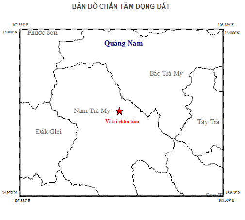 Bản đồ tâm chấn động đất diễn ra ngày 17.7. Ảnh: Viện Vật lý Địa cầu
