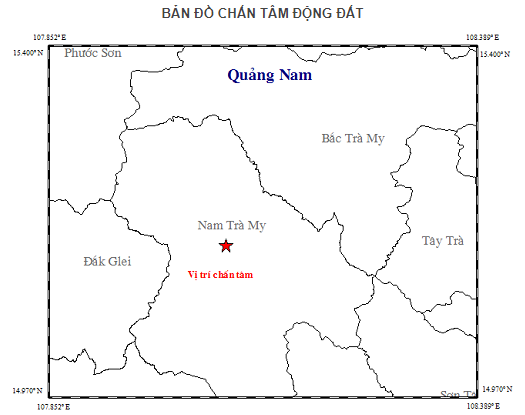 Bản đồ tâm chấn động đất ghi nhận được vào ngày 15.7. Ảnh: Viện Vật lý Địa cầu