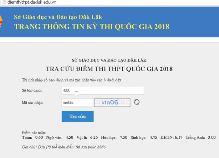 Điểm môn Toán của thí sinh theo công bố trước đó ngày 11.7 chỉ là 0,6.