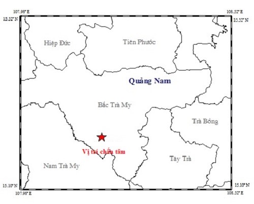 Tâm chấn trận động đất thứ 2 tại Quảng Nam (Ảnh: Viện vật lý địa cầu) 
