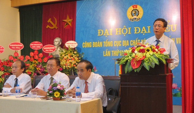 Ông Đỗ Cảnh Dương - Bí thư Đảng ủy, Tổng cục trưởng Tổng cục Địa chất và Khoáng sản VN phát biểu chỉ đạo tại Đại hội. Ảnh: Xuân Trường