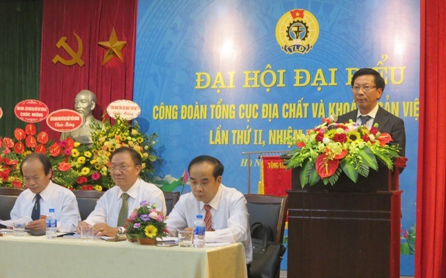 Ông Vũ Minh Sơn - Chủ tịch Công đoàn Bộ Tài nguyên và Môi trường phát biểu chỉ đạo tại Đại hội. Ảnh: Xuân Trường