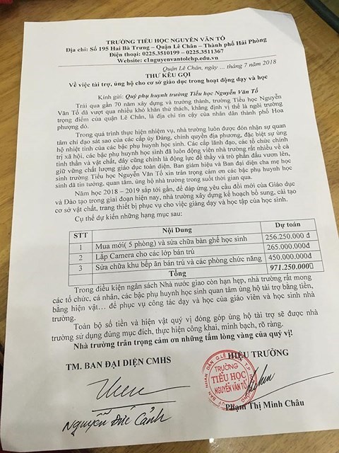 Nội dung kêu gọi tài trợ. Ảnh: TL