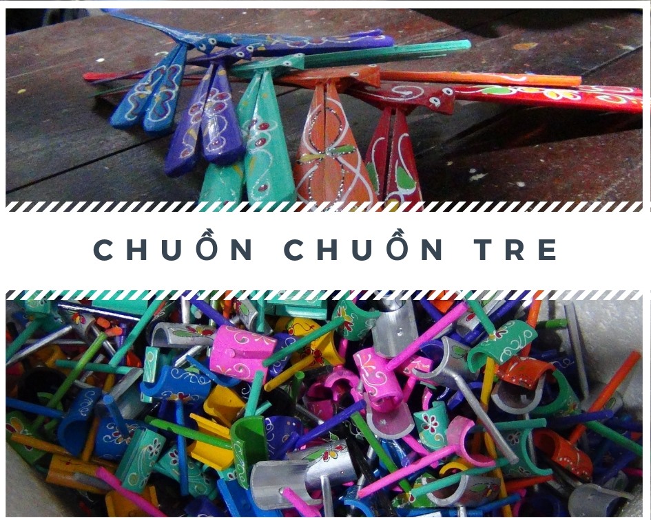 Hiện tại sản phẩm chuồn chuồn tre trên địa bàn có có 5 kích cỡ: 20cm (7.000 đồng), 15cm (6.000 đồng), 12cm (5.000 đồng), 10cm (5.000 đồng), 7cm (5.000 đồng) và 3 loại đế để chuồn chuồn đậu: đế 1 chân (3.000 đồng), đế 2 chân (4.000 đồng), đế 3 chân (5.000 đồng).
