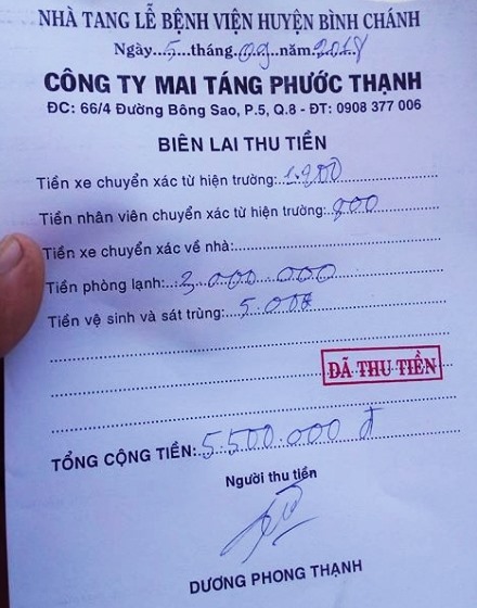 Các khoản thu mà gia đình nạn nhân T. cho là không rõ ràng