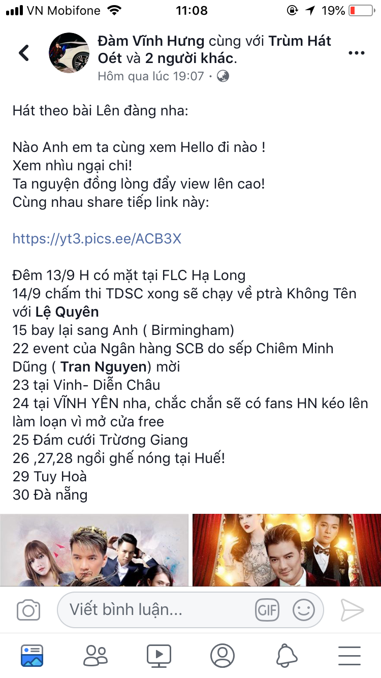 Cụ thể, khoảng thời gian cuối tháng 9, “ông hoàng nhạc Việt” tất bật với lịch diễn ở Huế, Đà Nẵng, Phú Yên... và cả ở nước ngoài. Đặc biệt, trong lịch trình của ngày 25/9, nam ca sĩ chỉ để vỏn vẹn một sự kiện duy nhất: Đám cưới Trường Giang.